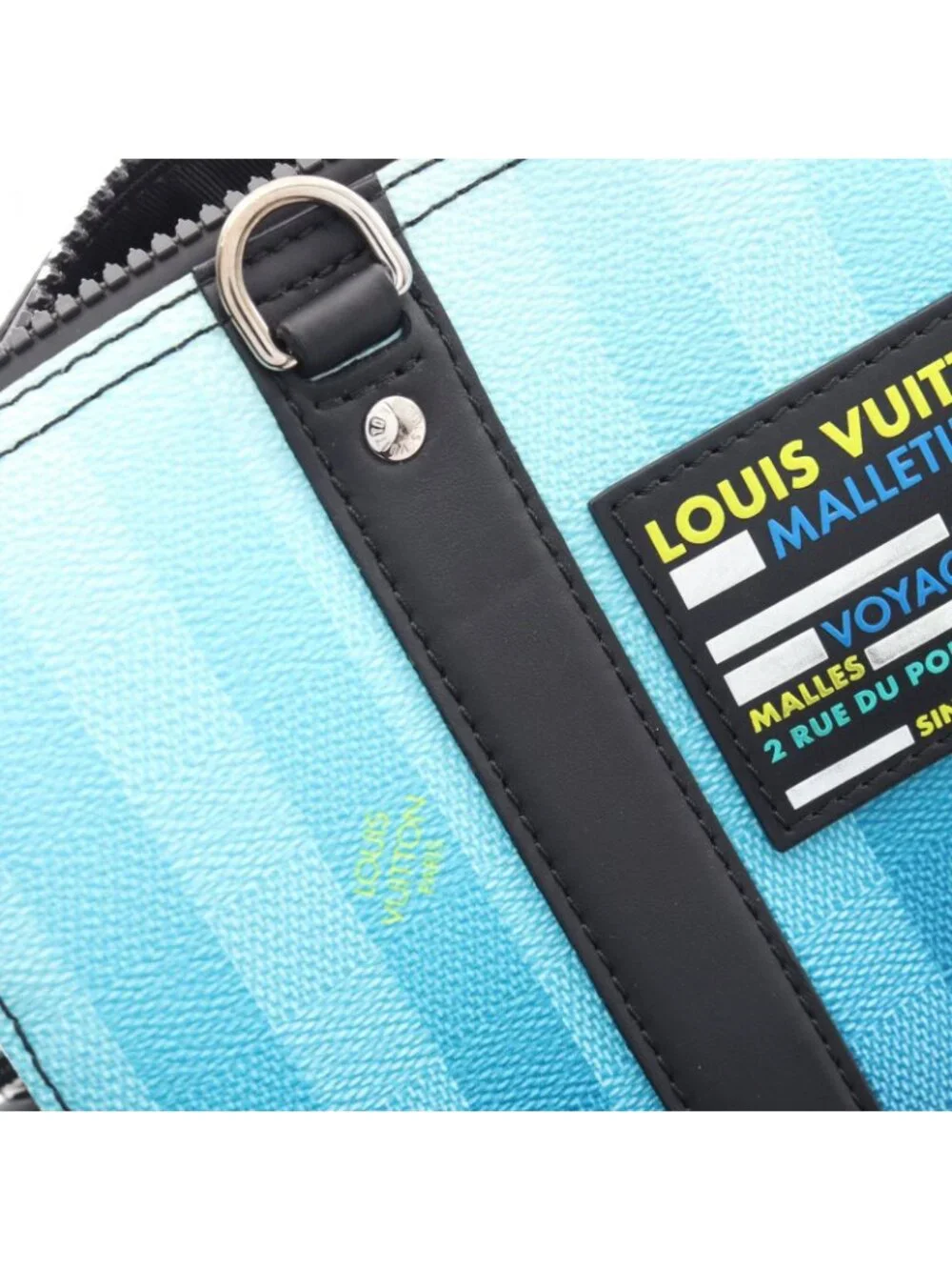 Louis Vuitton Shoulder Bag City Keepall Damier Stripe Blue Vert Leather
